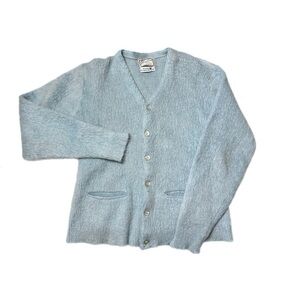 Brentwood Mohrtex Vtg Mohair Button Sweater 60s Blue Cardigan Cobain Size M